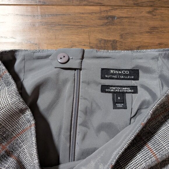 RW&CO pencil skirt grey rust brown plaid size 0 - Picture 9 of 14